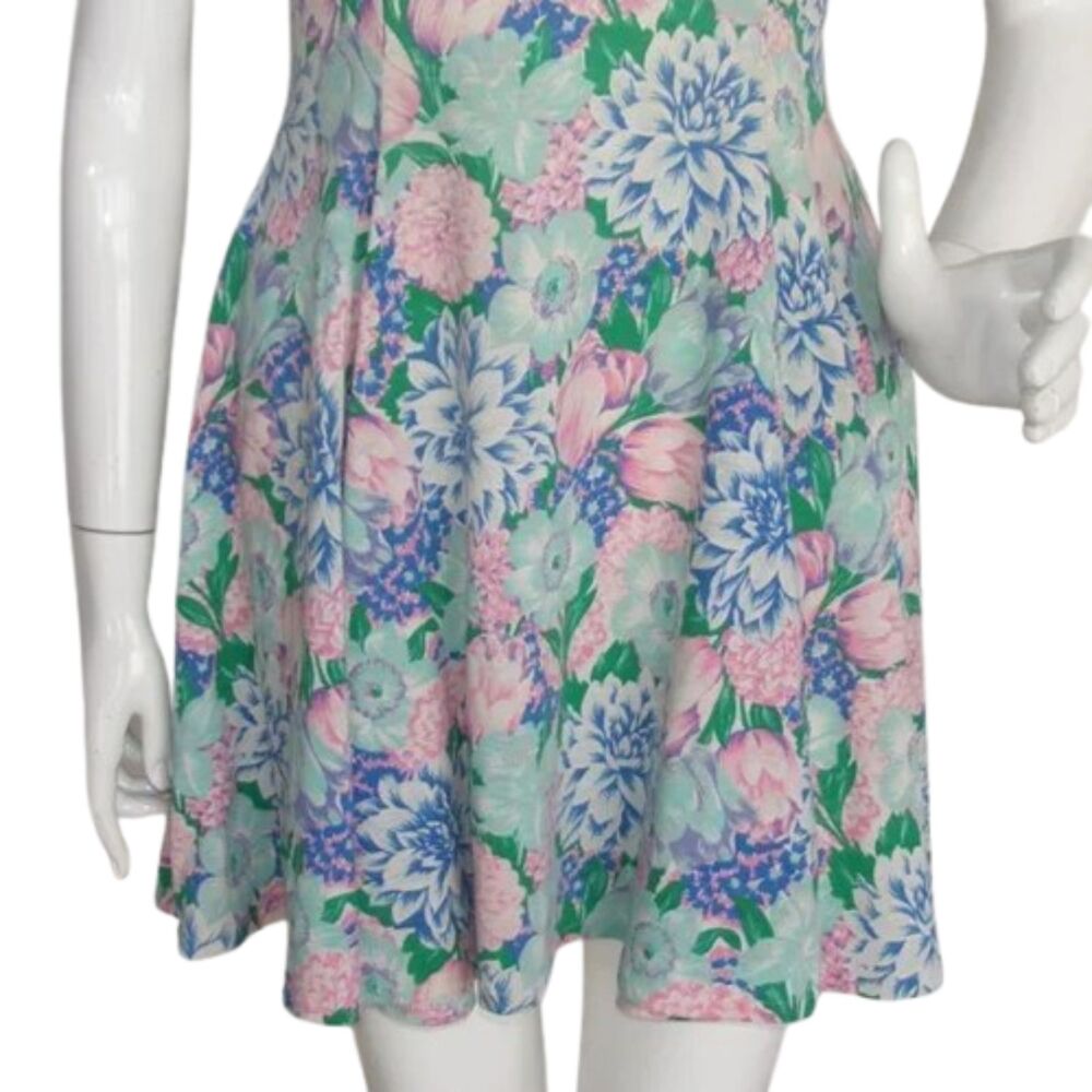 VINTAGE Skater MIni Dress, S, Multicolor Floral, Short sleeves,  Square neck - Picture 6 of 13